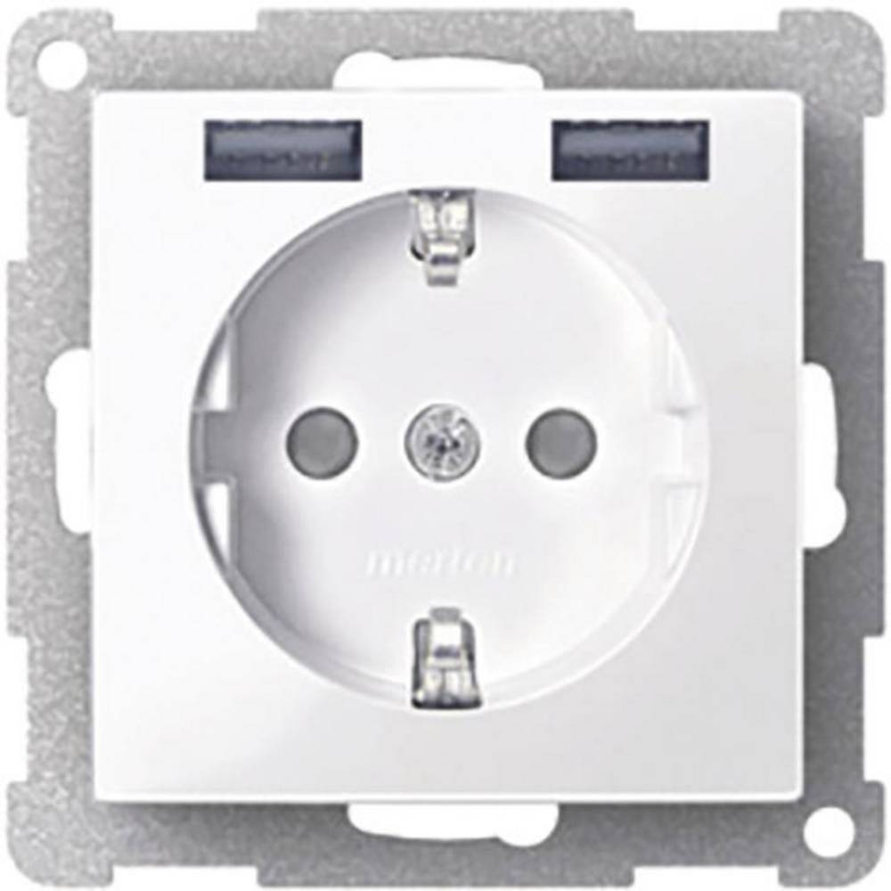Merten MEG2500-0319 Presa Con Protezione Bambini E Alimentazione USB - Sistema M, Bianco Lucido