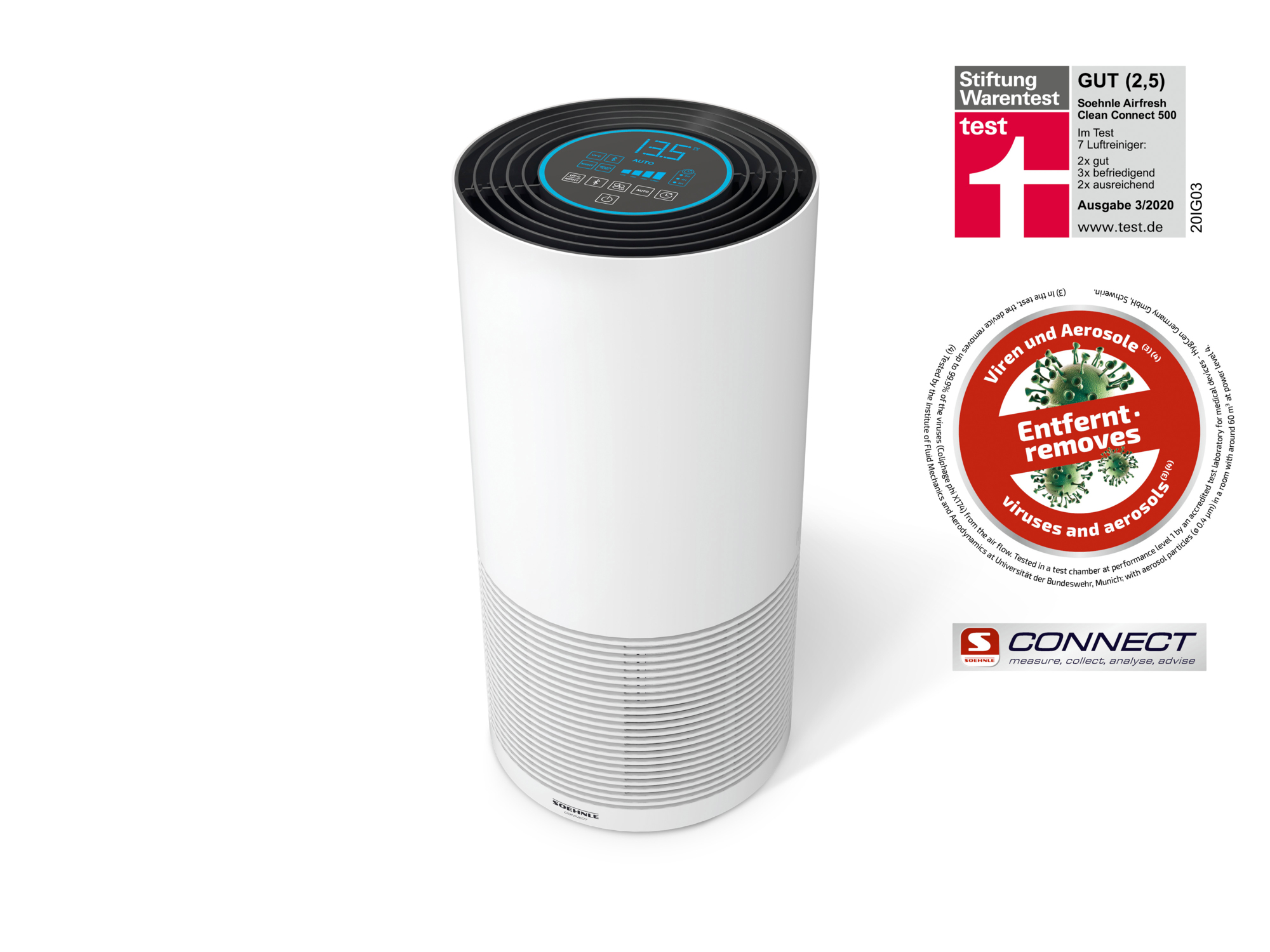Purificateur D'Air Soehnle Airfresh Connect 500 - Filtre 99,5% Pollen/Poussière, CADR 300 M³/h, Application