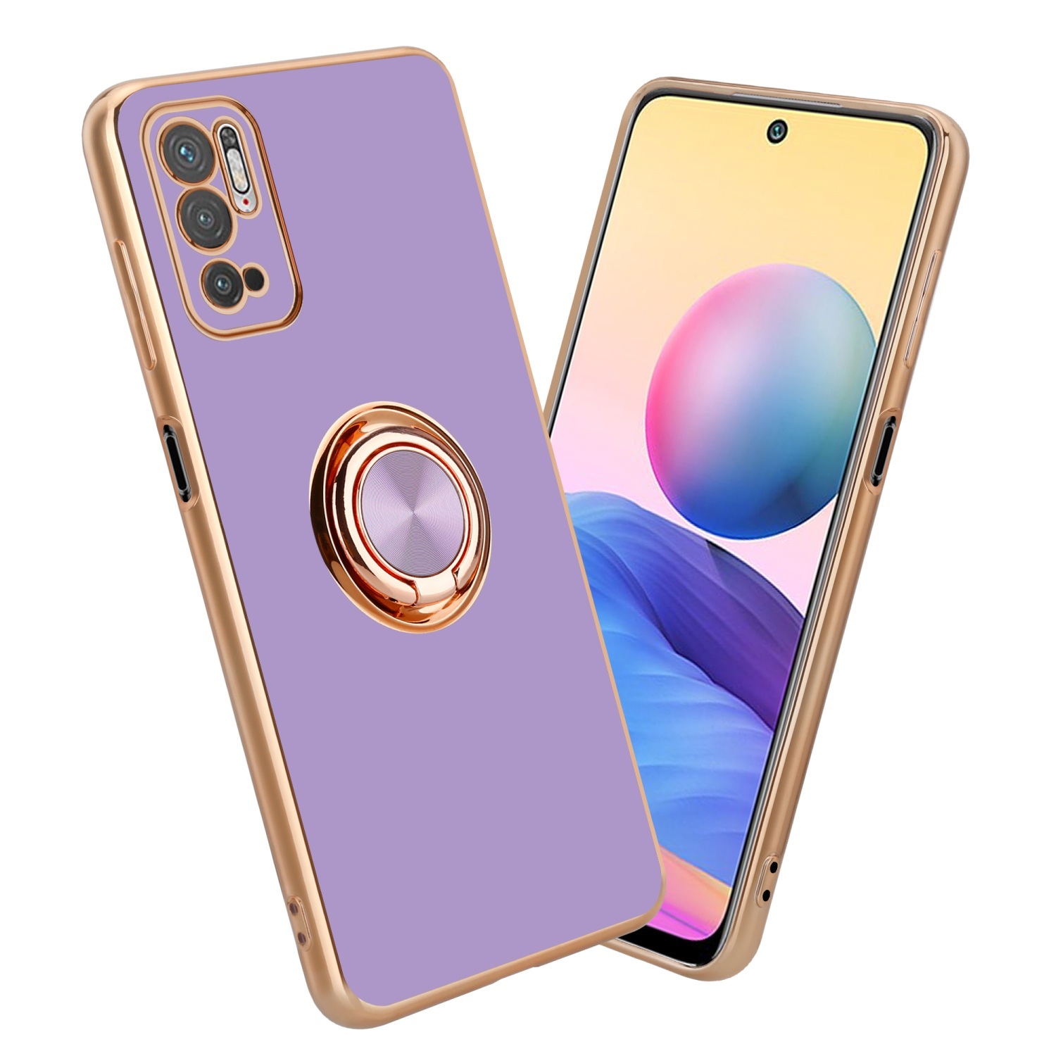 Asuwish Cover Per Xiaomi Redmi Note 10 5G / Poco M3 Pro 5G Con Anello Magnetico E Supporto – Custodia Rossa + Pellicola Vetro Temperato Inclusa - 4
