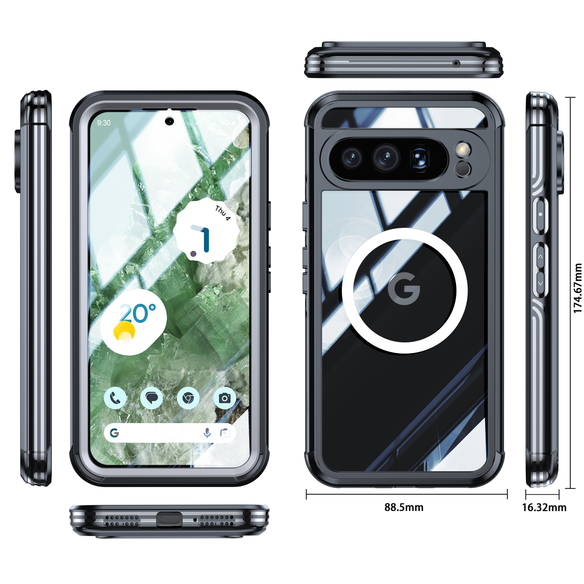 Coque Motif Fibre Pour Google Pixel 6/7/8/9/Pro/XL - Anneau Magnétique Rotatif